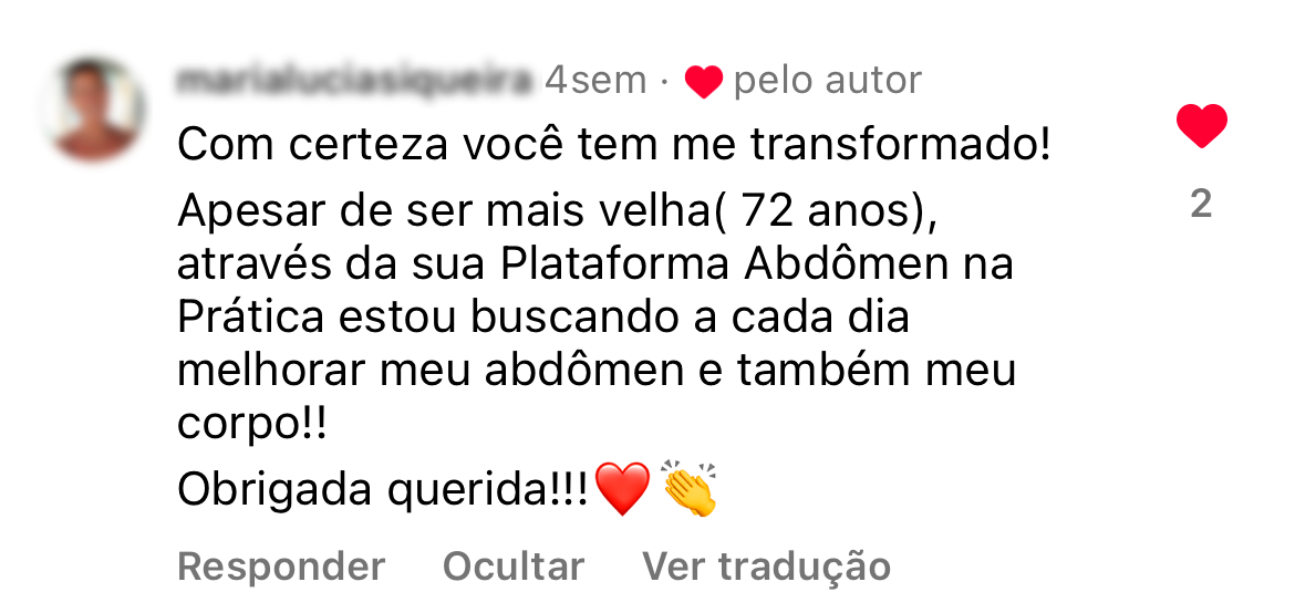 Depoimento 5 de aluna da Plataforma Abdômen na Prática